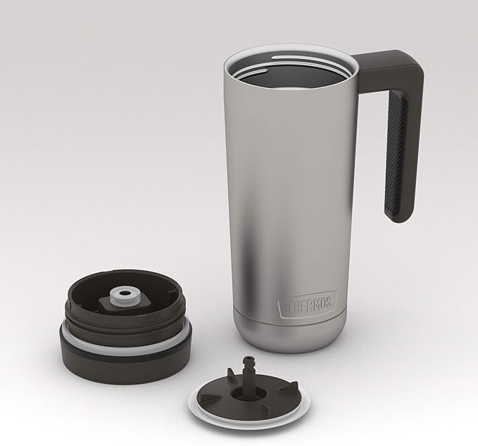 THERMOS ALTA SERIES Stainless Steel Mug 18 Ounce, Matte Steel/Espresso Black