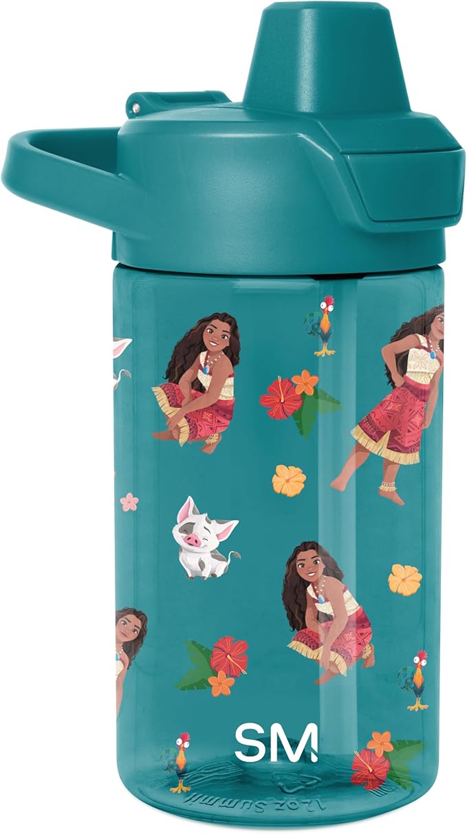 Simple Modern Disney Kids Tritan Plastic Summit Water Bottle | 12 oz BPA-Free Cup with Covered Leak Proof Straw Lid for Girls, Toddlers | Moana Oceana