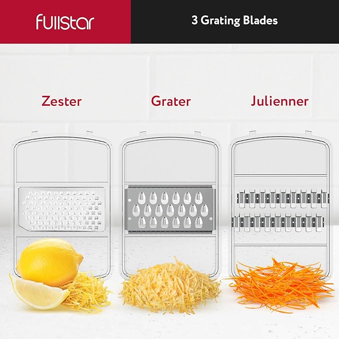 Fullstar Mandoline Slicer for Kitchen, Fruit Cutter, Cheese Grater, Cucumber Slicer, Veggie Spiralizer, Food Cutter & Kitchen Gadgets & Gifts with Safety Glove (11 in 1, Clear)