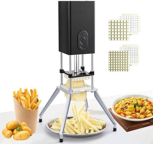 YOTAN Electric French Fry Cutter,Vertical French Fry Cutter with 1/2 & 3/8 Inch Blade,Professional Commercial and Household Automatic Potato Slicer,Electric Vegetable Chopper (Black)