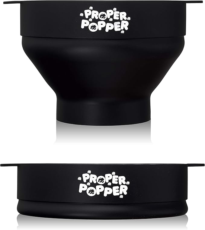 The Original Proper Popper Microwave Popcorn Popper, Silicone Popcorn Maker, Collapsible Bowl BPA Free & Dishwasher Safe - (Black)