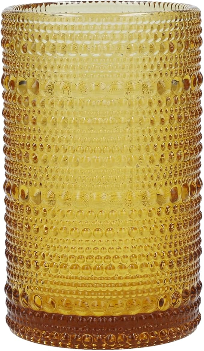 Fortessa Jupiter Beaded Hobnail Glass, 13 Ounce Iced Beverage (Set of 6), Amber