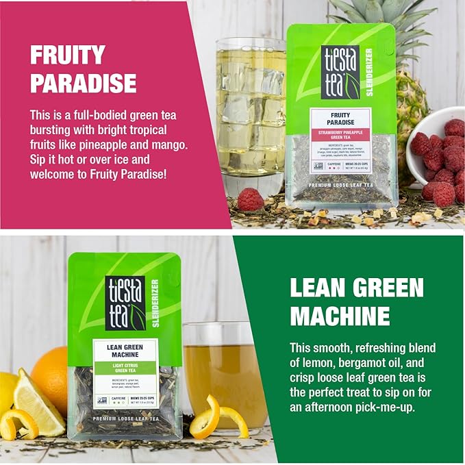 Tiesta Tea - Green Tea Gift Box, Loose Leaf, Medium Caffeinated Variety Pack, Make Hot & Iced Brews, 5 Pouches of Assorted Blends with Chinese Gunpowder, Chinese Jasmine, and Fruity Green