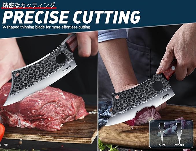 Huusk Japanese Kitchen Knife Set 6pcs with Gift Box, Butcher Knife Set for Meat Cutting, Cooking Knives with Meat Cleaver, Chef Knives Professional, Cool Mens Christmas Gift