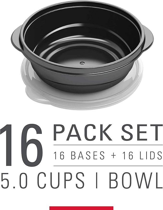 Rubbermaid 32-Piece Food Storage Containers with Lids for Lunch, Meal Prep, and Leftovers, Dishwasher Safe, 5-Cup, Black