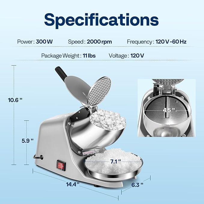 VIVOHOME Electric Ice Shaver Snow Cone Maker Machine Silver 143lbs/hr with Ice Pick for Home and Commercial Use