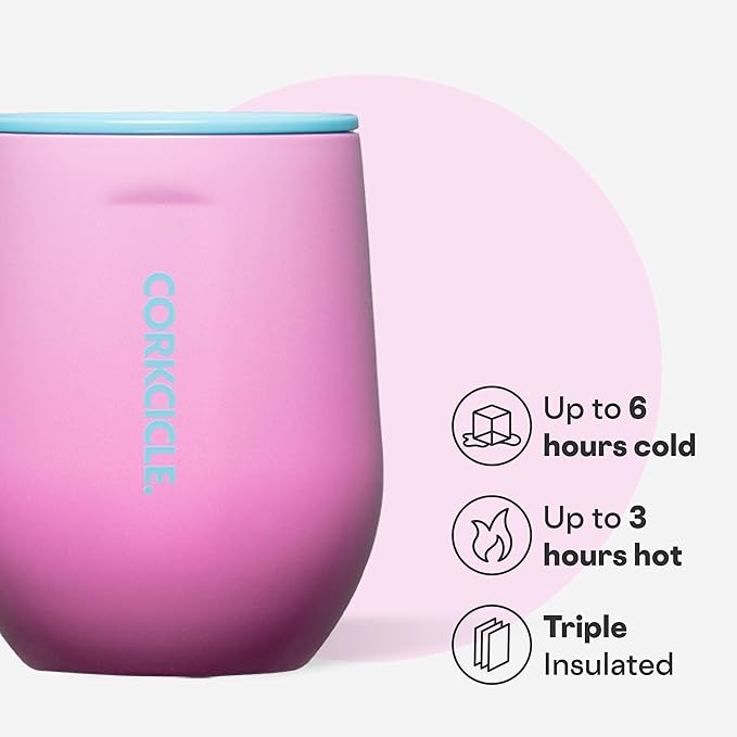 Corkcicle Stemless Wine Tumbler - Keeps Drinks Cold for 6 Hours - Triple-Insulated Stainless Steel - Non-Slip Base - Summer Drinkware Gift - Keeps Drinks Ice Cold - 12 oz - Pink Pop
