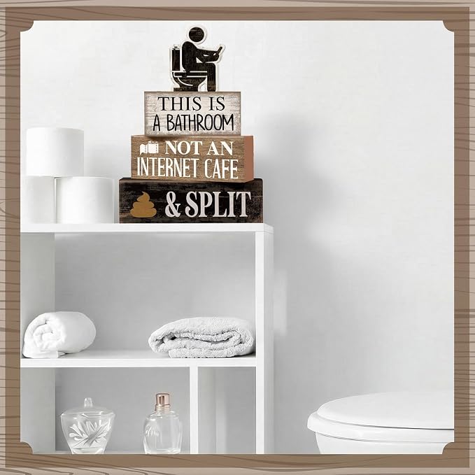 Moucuny 4 Pcs Funny Toilet Decor Sign Farmhouse Bathroom Shelf Decor and - Image 6