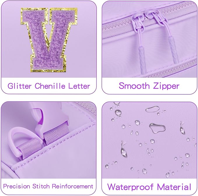 Initial Insulated Lunch Bag for Girls Kids, Back to School Gift, Reusable Leak-proof Lunch Box with Adjustable Strap for School Daycare Travel Picnic (Purple,V)