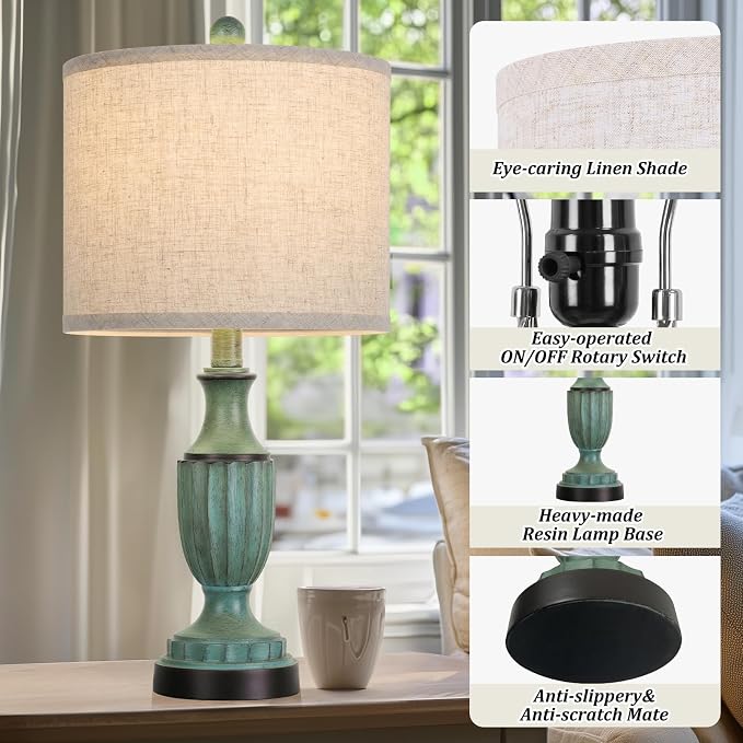 TOBUSA Farmhouse Living Room Table Lamps Set of 2, Antique Bedside Desk Lamps - Image 6