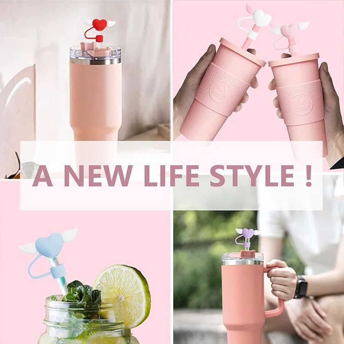 Love Wings Straw Covers Cap Toppers Compatible with Stanley 30&40 oz Tumbler Cups,Reusable Cute Silicone Straws Tips Lids Protectors for 0.4 in/10mm Stanleys Cup Accessories(6 Pcs)