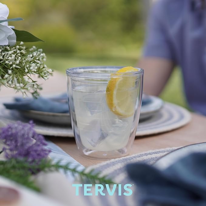 Tervis Clear & Colorful Tabletop 12oz Made in USA Double Walled Insulated Tumbler Travel Cup Keeps Drinks Cold & Hot, 12oz - 4pk, Clear