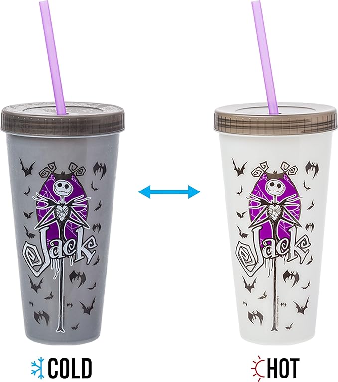 Silver Buffalo Disney Nightmare Before Christmas Character Grid 4 Pack Color Change Plastic Tumbler, 24 Ounces