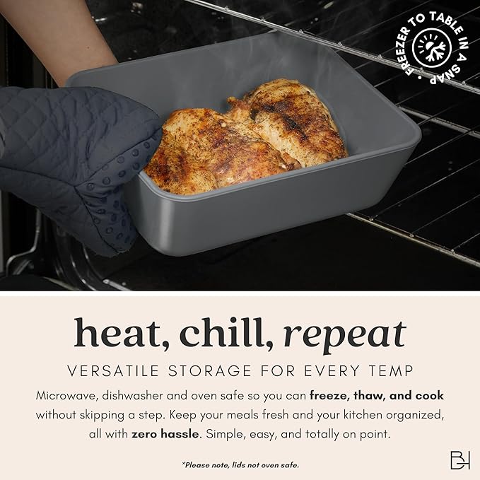 Ceramic Coated Glass Food Storage Container | No PTFE, PFOA, PFAS, and BPA | Reusable Non Toxic Meal Prep Container with Glass Lid | Easy To Store | 3 Cup Rectangle [Smoke]