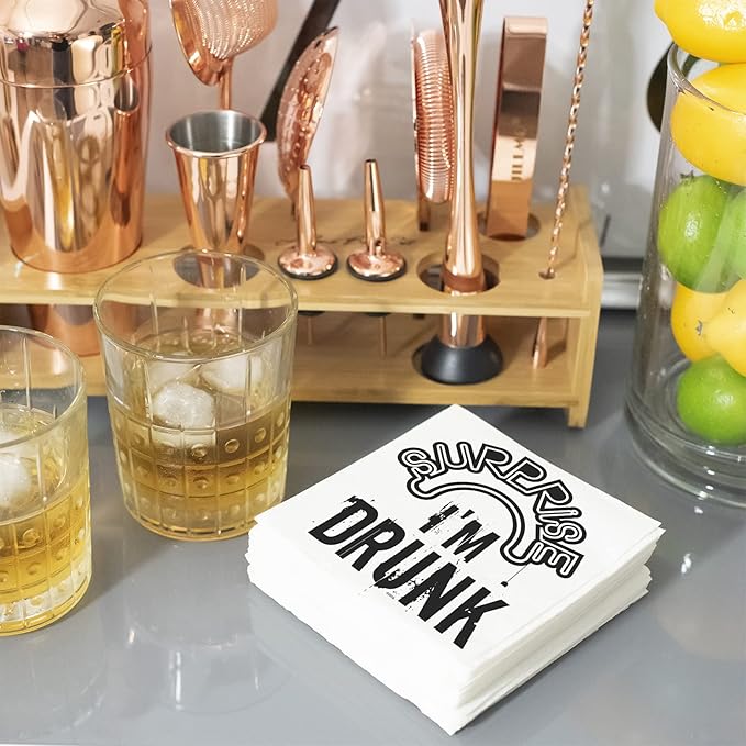 Twisted Wares - Funny Cocktail Napkins - URPRISE I'M DRUNK - Boutique Cocktail Napkins - Perfect for any Celebrations 5"X5" (20 Pack)