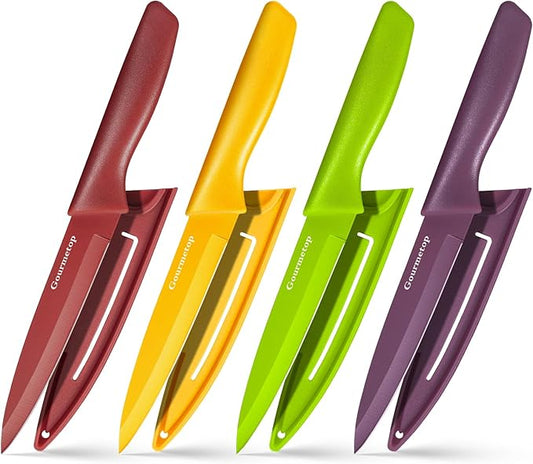 Paring Knife with Cover, Paring Knives Set of 4, 4.5" Paring Knife Set of Premium Stainless Steel, Small Kitchen Knife Set for Fruit and Vegetable, Ergonomic Knife Handles for Versatility