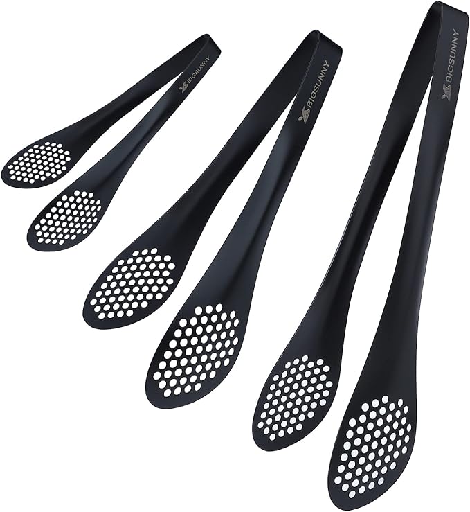 MSY BIGSUNNY Kitchen Buffet Tongs - Heavy Duty Food Serving Set for Cooking, BBQ - Metal Salad Tongs Set of 3 (Black 7" 9" & 11")