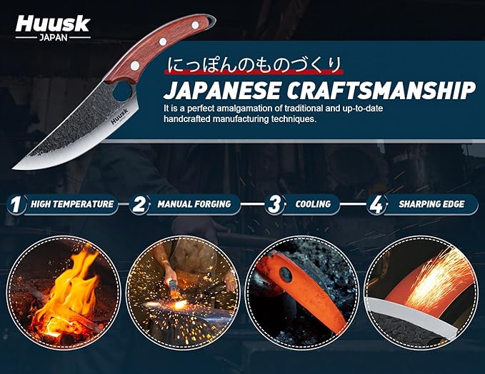 Huusk Japanese Kitchen Knife Set 6pcs with Gift Box, Butcher Knife Set for Meat Cutting, Cooking Knives with Meat Cleaver, Chef Knives Professional, Cool Mens Christmas Gift