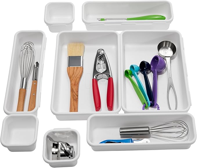 madesmart 8-Piece Interlocking Bin Pack Customizable Multi-Purpose Drawer, One Home Organization, BPA Free, White, 8 Count (Pack of 6)