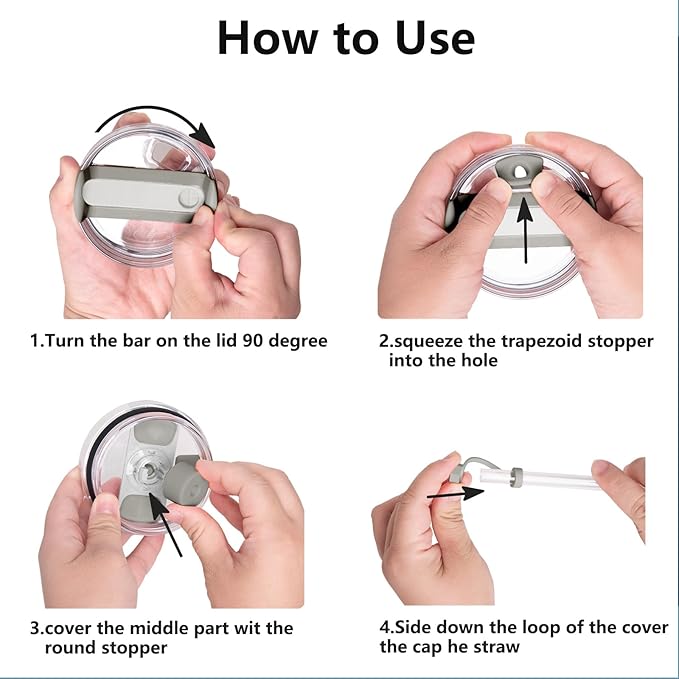 Silicone Spill Stopper Set Compatible with Stanley Cup 2.0 30oz & 40oz with Straw Cover (Set of 2, Ash)