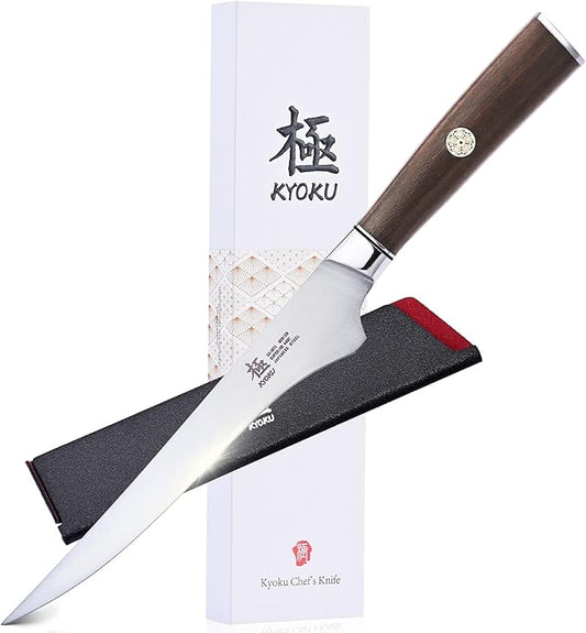 KYOKU 6.5 Inch Boning Knife - Daimyo Series - Butcher Knife with Ergonomic Rosewood Handle, and Mosaic Pin - Japanese 440C Stainless Steel Kitchen Knife with Sheath & Case