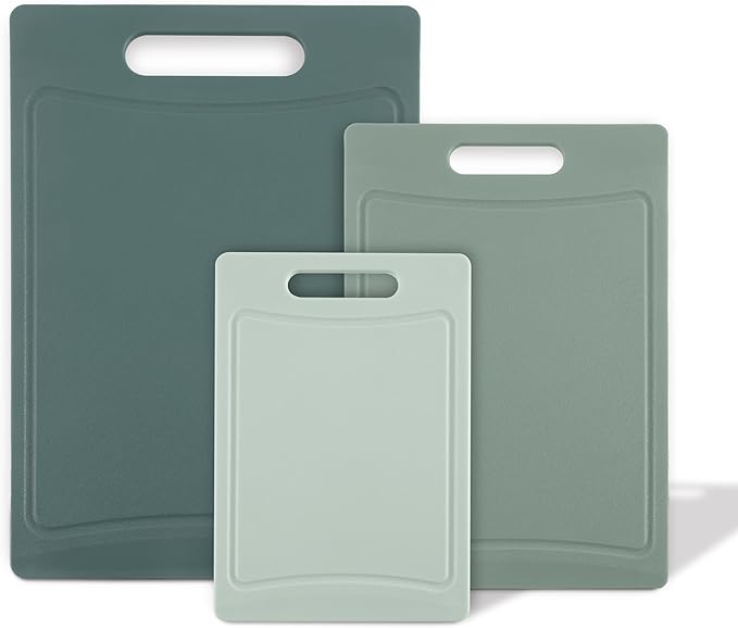 COOK WITH COLOR Non-Slip Cutting Board Set – Kitchen Essentials with Easy Grip Handle for Meat, Veggies, and Fruits, 3 Cutting Boards, Mint