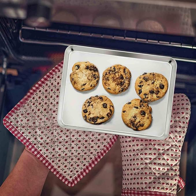 TeamFar Toaster Oven Pans Set of 2, Stainless Steel Compact Toaster Oven Tray Ovenware, 10.5'' x 8'' x 1'', Non-Toxic & Healthy, Easy Clean & Dishwasher Safe, Roll Edge & Mirror Finish