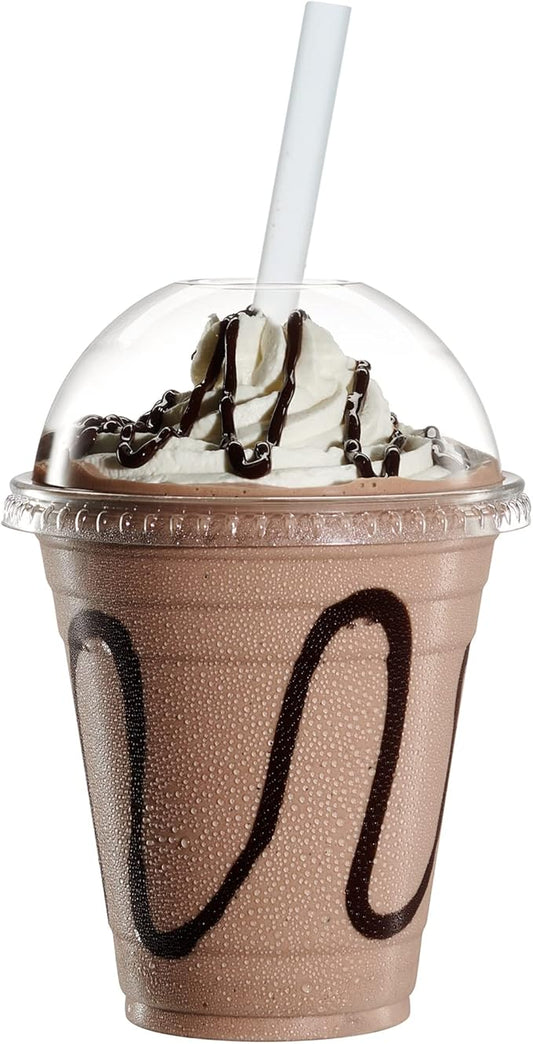 GUSTO [12 oz. - 100 Count Clear Plastic Cups With Dome Lids - Perfect for Smoothies, Milkshakes, and To-Go Beverages (Formerly Comfy Package)
