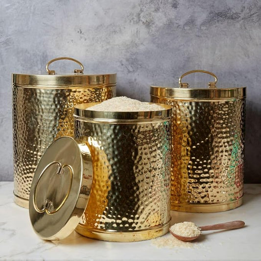 Jumbo Pure Brass Pantry Flour Canister Set of 3