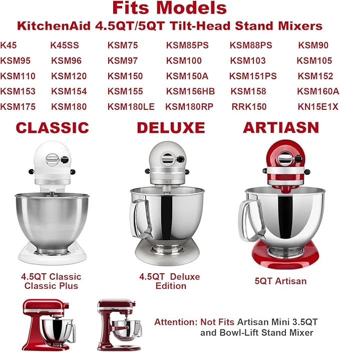 Stainless Steel Beater for KitchenAid 4.5/5QT Tilt Head Stand Mixer, Mixer Paddle for 4.5/5 Quart Tilt Head Stand Mixer, Mixer Attachment for KitchenAid, Dishwasher Safe, Silver