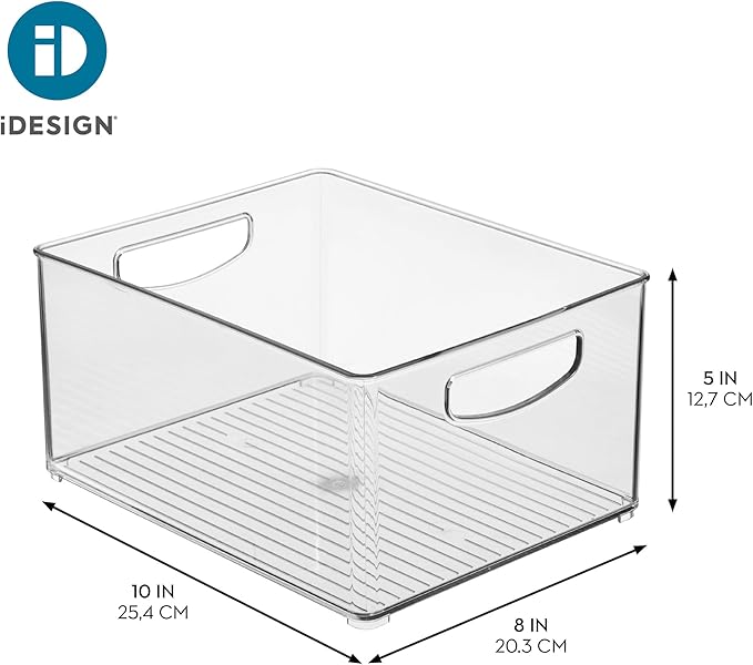 InterDesign iDesign Plastic Stackable Pantry Bin - Organizer Bin with Handles for Cabinets or Fridge - Set of 4 - Clear