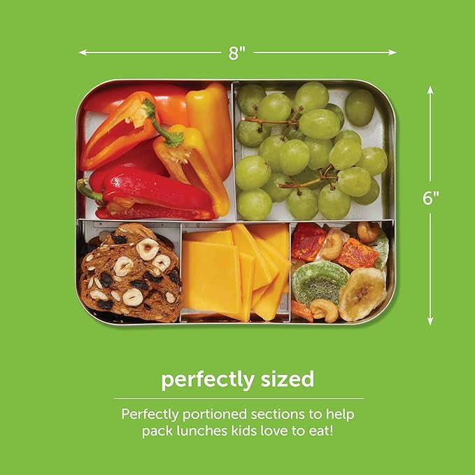 LunchBots Medium Duo Snack Container - Divided Stainless Steel Food Container - Two Sections for Half Sandwich and a Side - Eco-Friendly - Dishwasher Safe - Stainless Lid - Pink Dots