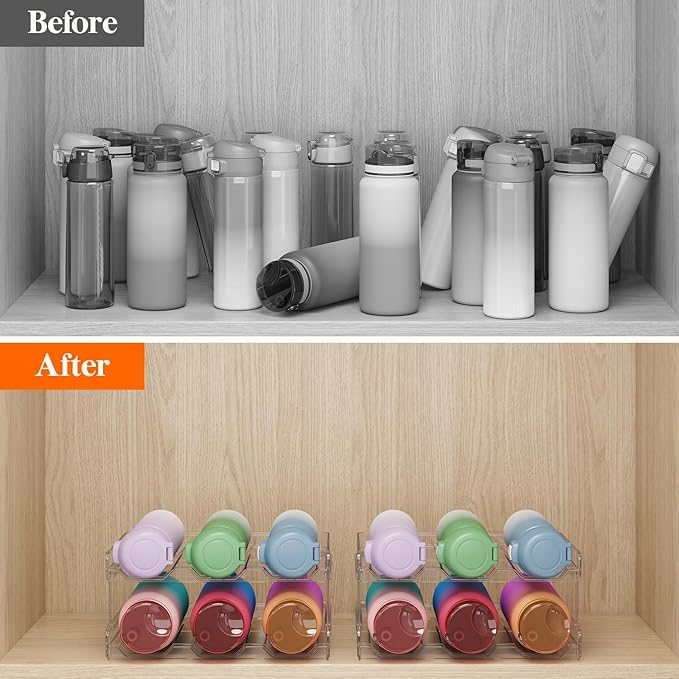 Lifewit Water Bottle Organizer, Stackable Kitchen Pantry Organization and Storage, 12-Bottle Plastic Holder, Countertop 4Pack, Modern Design