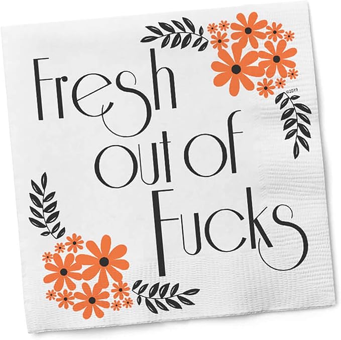 Twisted Wares - Funny Cocktail Napkins - Fresh Out Of F'CKS - Boutique Cocktail Napkins - Perfect for any Celebrations 5"X5" (20 Pack)