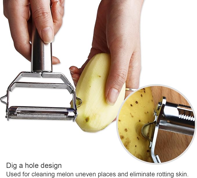 Sunkuka Julienne Peeler Stainless Steel Cutter Slicer with Cleaning Brush Pro for Carrot Potato Melon Gadget Vegetable Fruit