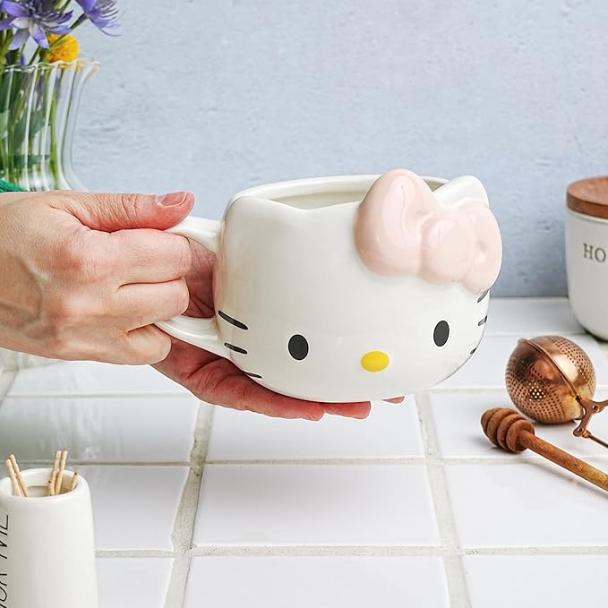 Silver Buffalo Sanrio Hello Kitty Light Pink Bow Ceramic 3D Sculpted Mug, 20 Ounces