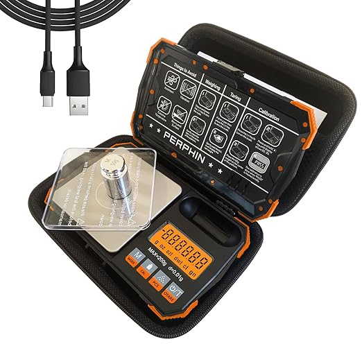 Pocket Scale, Dual Powered, Precision Gram Scale with Zipper Case, Digital Small Coin Scale, Large Backlight Display, 200g x 0.01g, 6 Weighing Units,Cal Weight, USB Cable Included