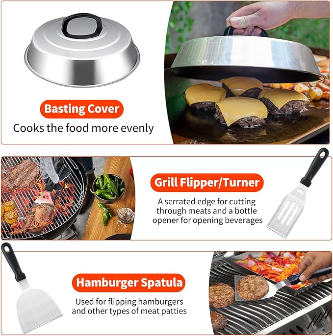 40 Pcs Griddle Accessories Kit, Flat Top Grill Accessories Set for Blackstone and Camp Chef, Griddle Tools Set with Spatula, Basting Cover, Scraper, Bottle, Tongs, Egg Ring for Outdoor BBQ and Camping