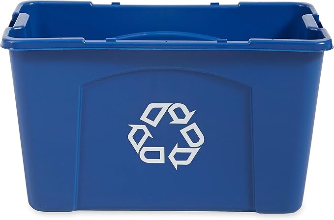 Rubbermaid Commercial Products Recycling Bin/Box for Paper and Packaging Stackable 18 GAL for Indoors/Outdoors/Garages/Homes/Commercial Facilities Blue