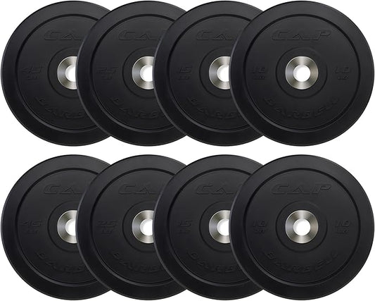 CAP Barbell 2-Inch Olympic Bumper Plate Weight Set with 6 Post Rack | 100-370 lbs | Multiple Options