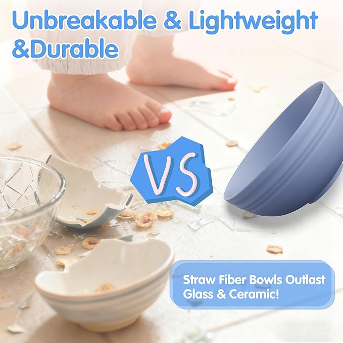 Quatish 16 PCS Unbreakable Cereal Bowls,Dishwasher & Microwave Safe Wheat Straw Bowls, Easy-to-Clean Lightweight Snack & Soup Bowl,Multi-Color Portable for Picnics Plastic Bowls Set, Multi