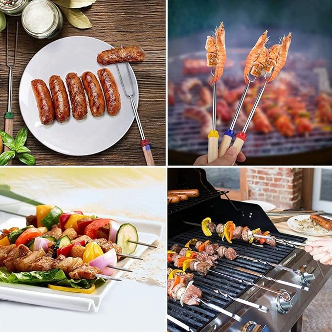 Marshmallow Roasting Sticks 8Pcs Extendable 32inch Long Metal Barbecue Skewers For Grilling Set,Telescoping Smores BBQ Forks, Fire Pit Sticks for Hot Dogs,Camping,Bonfire