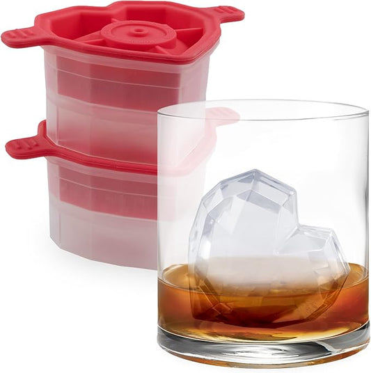 Tovolo Heart Shaped Ice Cubes Mold Pack of 2 Large Craft Ice Molds for Whiskey Bourbon Cocktails, Easy Fill No Leak Silicone Ice Molds Gift for Him Stackable Dishwasher Safe BPA Free Heart Ice