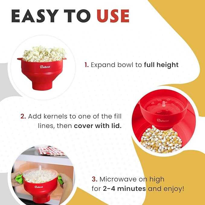 The Original Salbree Collapsible Silicone Microwave Popcorn Popper Maker Machine, Microwavable Bowl Holds 16 Cups, Uses Hot Air and Oil Always Optional - The Most Colors Available (Chocolate)