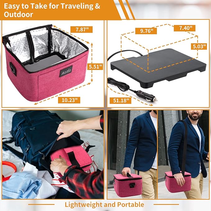 Aotto Portable Oven Electric Lunch Box Food Heater - 12V/24V 2-in-1 Car Food Warmer, Heated Lunch Box for Adults, Cook, Reheat, and Keep Meals Warm for Car, Truck, Travel - Pink
