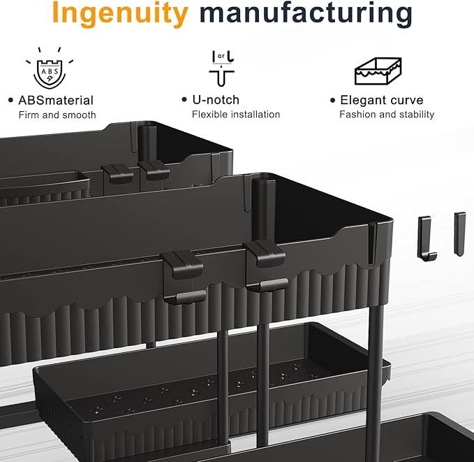 3 Pack Multi-Purpose Under Sink Organizers and Storage (Black-2 Pack, 15.6 inches)