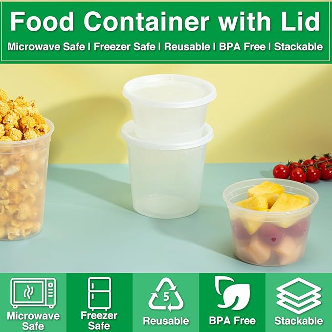 Deli Food Containers with Lids 30 oz-20 Pack Meal Prep Containers Food Storage Containers with Lids Stackable, Leakproof, BPA Free, Microwave Dishwasher Freezer Safe for Takeout Meal