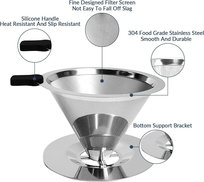 Reusable Paperless Coffee Filter, Pour Over Coffee Maker, Stainless Steel Drip - Image 2