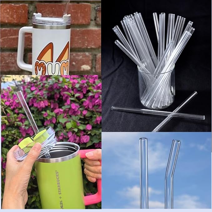 Straws for Stanley 40 oz Cup, Replacement Straw and Cute Straw Covers Compatible with Stanley Tumbler Straws, 6 Reusable Straws with 1 Cleaning Brush, Tritan, Clear