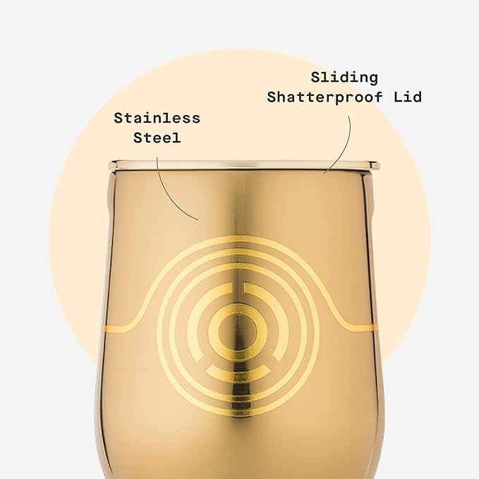 Corkcicle Stemless Insulated Wine Glass Tumbler - Keeps Beverages Cold 6 Hours & Hot 3 Hours - Stainless Steel - Easy-Grip - Summer Drinkware Gift - Keeps Drinks Ice Cold - 12 oz - C-3PO